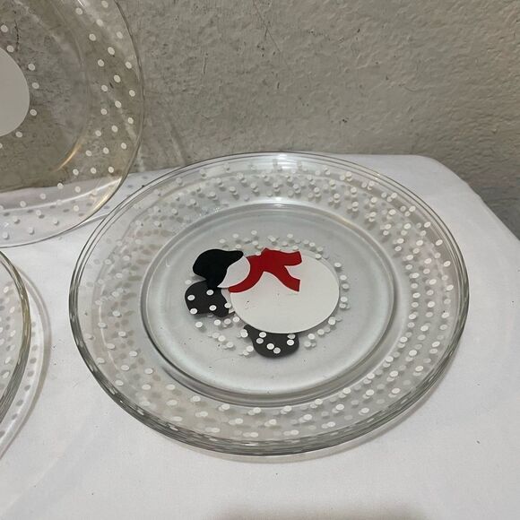 Set of 6 VGC ARCOROC made in France Glass Snowman Salad Dessert Plate 8” G19 - Picture 4 of 8